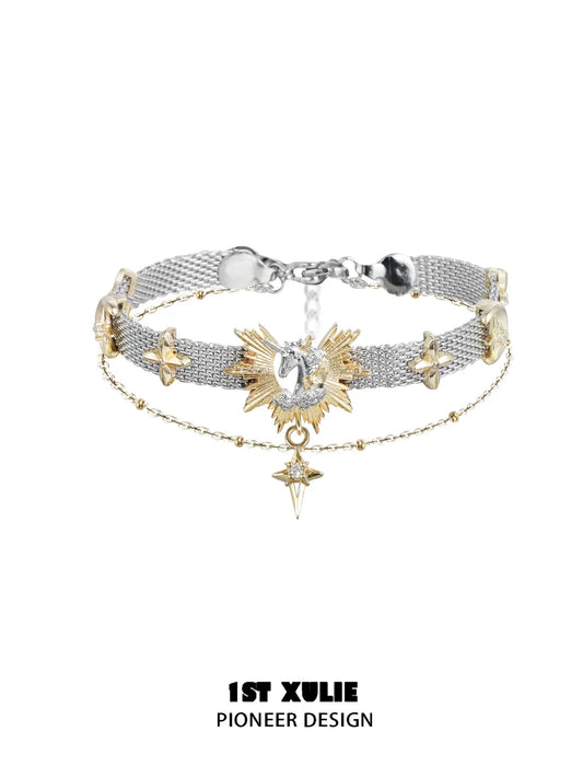 1ST XULIE "DREAM HORSE" Celestial Dream Unicorn Bracelet in 18K Gold & Platinum Plating - Lifestyle Shot