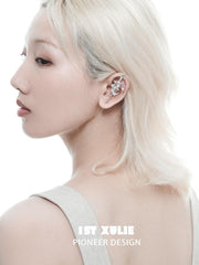 1ST XULIE "MYTH OF THE MOON" Statement Celestial Moon Dangle Needle Piercing Earrings in 925 Sterling Silver - Detail Shot