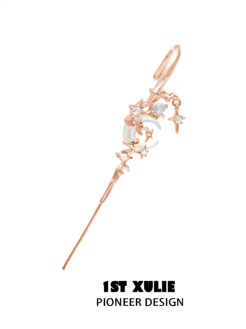 1ST XULIE "MYTH OF THE MOON" Statement Celestial Moon Dangle Needle Piercing Earrings in 925 Sterling Silver - On Model Close-Up