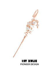 1ST XULIE "MYTH OF THE MOON" Statement Celestial Moon Dangle Needle Piercing Earrings in 925 Sterling Silver - On Model Close-Up