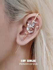 1ST XULIE "MYTH OF THE MOON" Statement Celestial Moon Dangle Needle Piercing Earrings in 925 Sterling Silver - Texture Detail