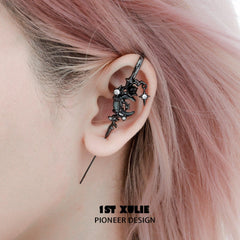 1ST XULIE "MYTH OF THE MOON" Celestial Moon Ear Hooks in 24K Gold Plated 925 Sterling Silver - On Model