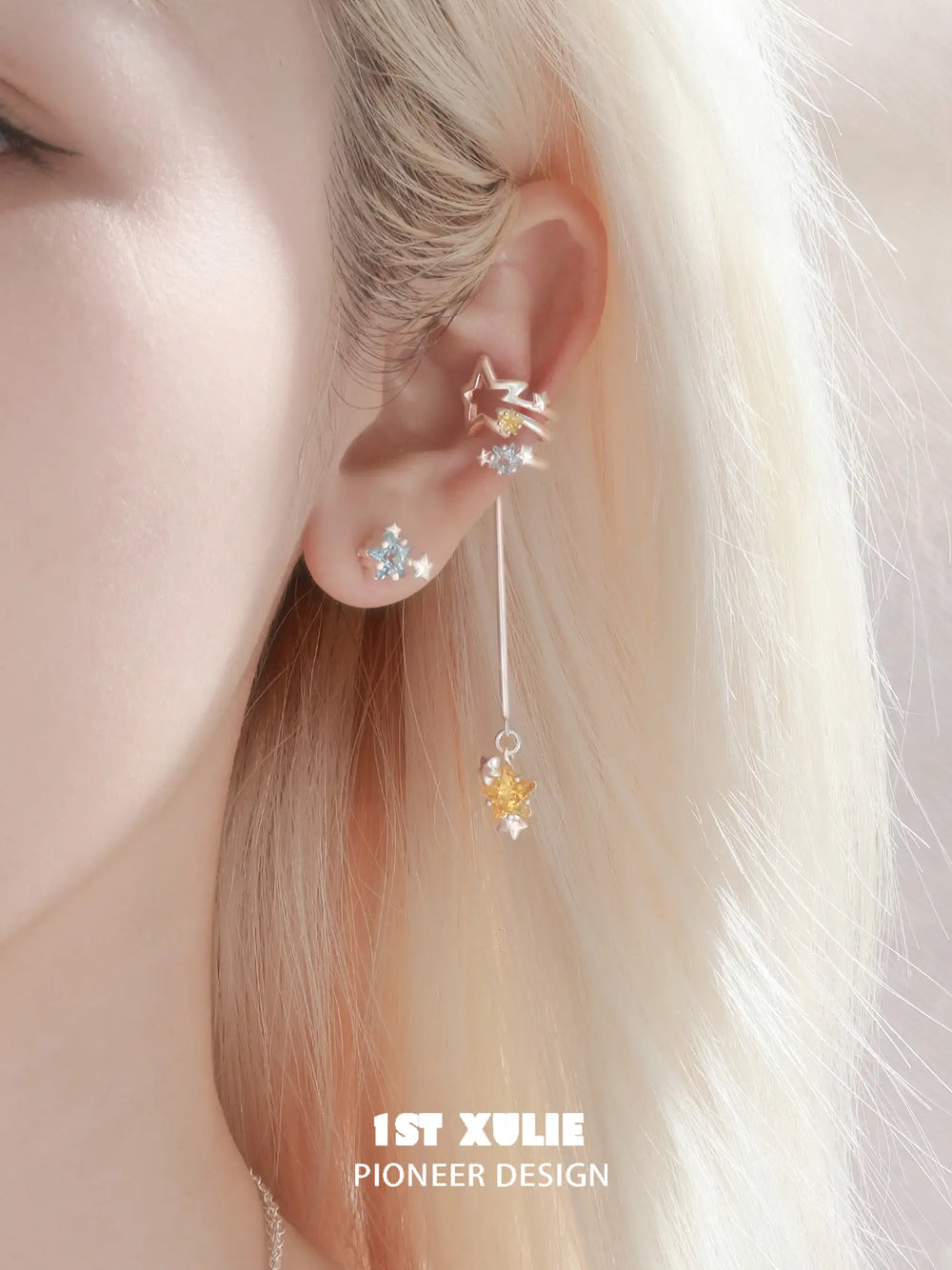 1ST XULIE Jewelry "WISHING STAR" Zirconia Celestial Star Non-Pierced Ear Cuffs - Lifestyle Shot