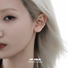 1ST XULIE "Star Trails" Celestial Star Orbit Ear Clips in 925 Sterling Silver - On Model
