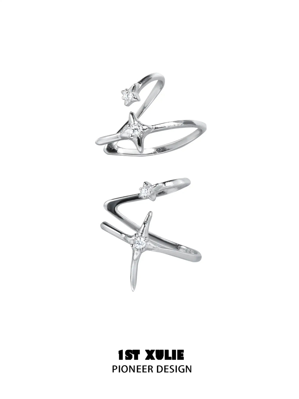 1ST XULIE "Star Trails" Celestial Star Orbit Ear Clips in 925 Sterling Silver - On Model