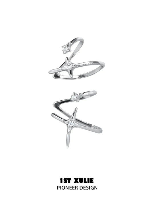 1ST XULIE "Star Trails" Celestial Star Orbit Ear Clips in 925 Sterling Silver - On Model