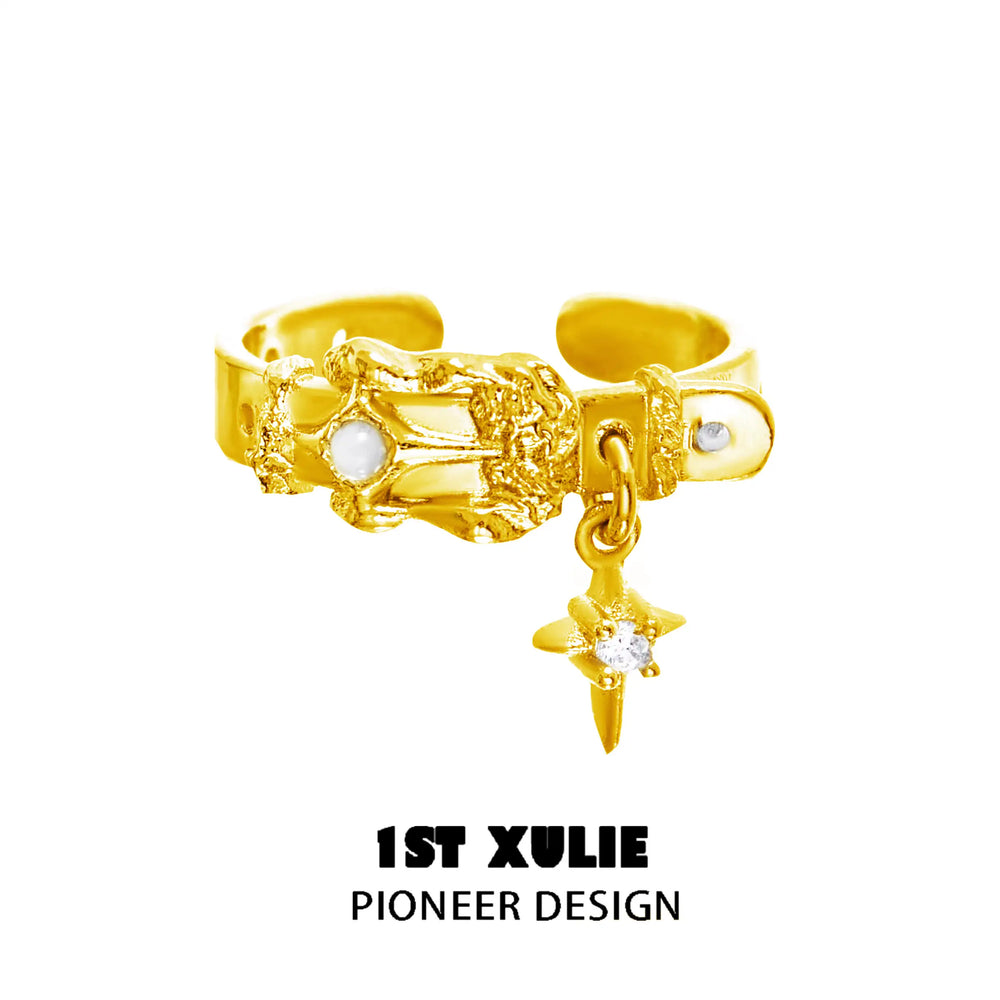 1ST XULIE "Star Trails" Celestial Star Trail Statement Open Ring in 24K Gold Plated S925 Sterling Silver - Product View