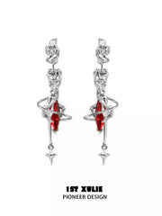 1ST XULIE "Star Trails" Celestial Star Trail Statement Dangle Earrings in Platinum Plated - Back View