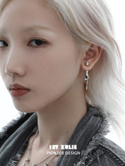 1ST XULIE "Star Trails" Celestial Star Trail Statement Dangle Earrings in Platinum Plated - Detail Shot