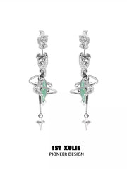 1ST XULIE "Star Trails" Celestial Star Trail Statement Dangle Earrings in Platinum Plated - Lifestyle Shot