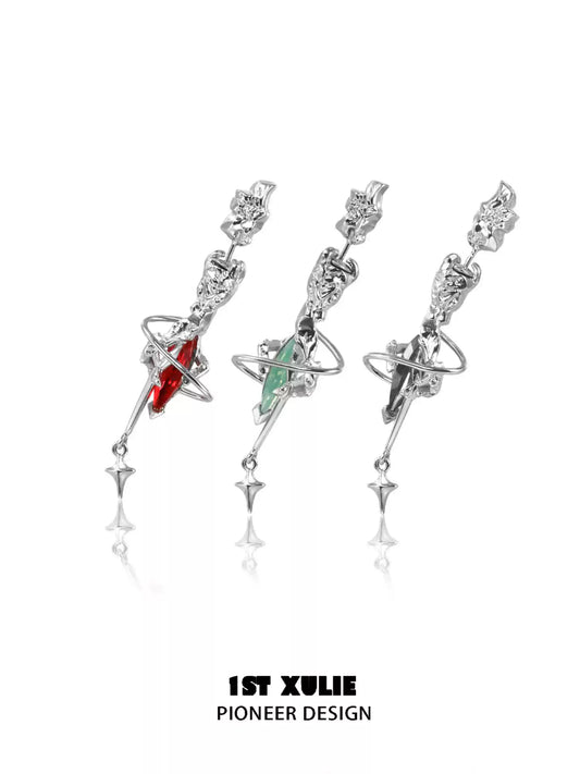 1ST XULIE "Star Trails" Celestial Star Trail Statement Dangle Earrings in Platinum Plated - Product View