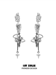 1ST XULIE "Star Trails" Celestial Star Trail Statement Dangle Earrings in Platinum Plated - Side View