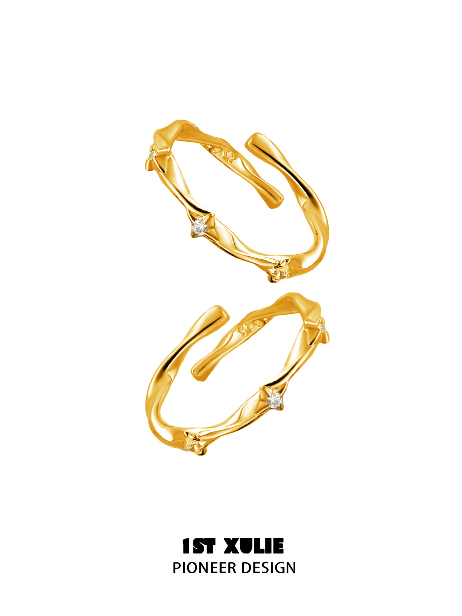 1ST XULIE "Silver Angel" Celestial Star Zircon Ring in 24K Gold Plated 925 Sterling Silver - Product View
