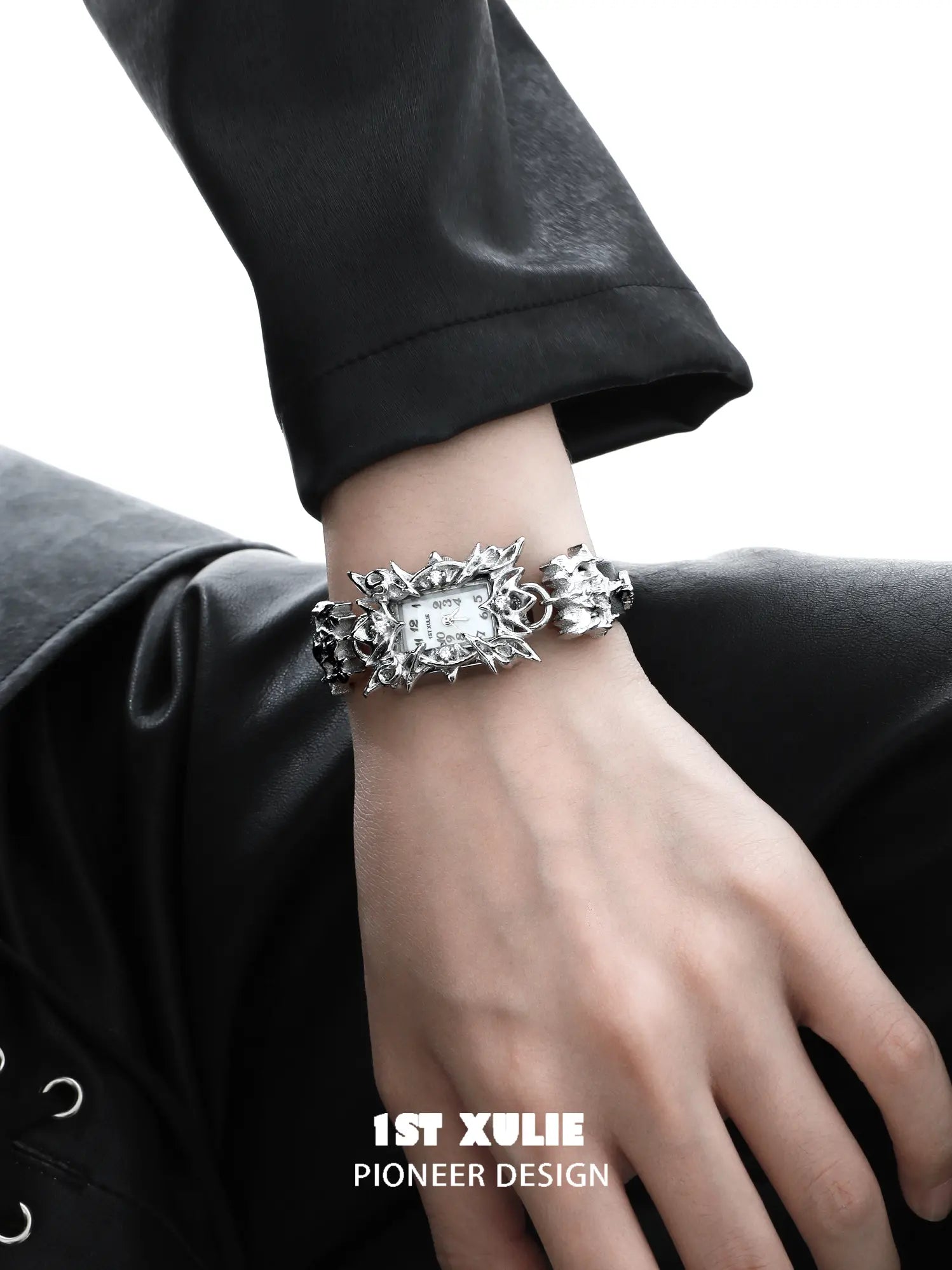 1ST XULIE "Star Trails" Celestial Starburst Bracelet Watch in Rhodium Plated - Detail Shot