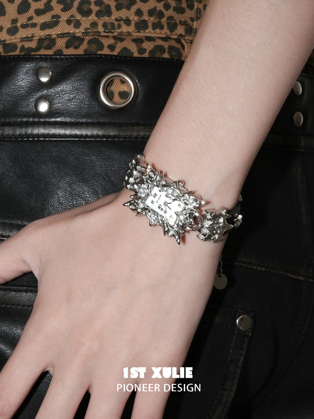 1ST XULIE "Star Trails" Celestial Starburst Bracelet Watch in Rhodium Plated - On Model