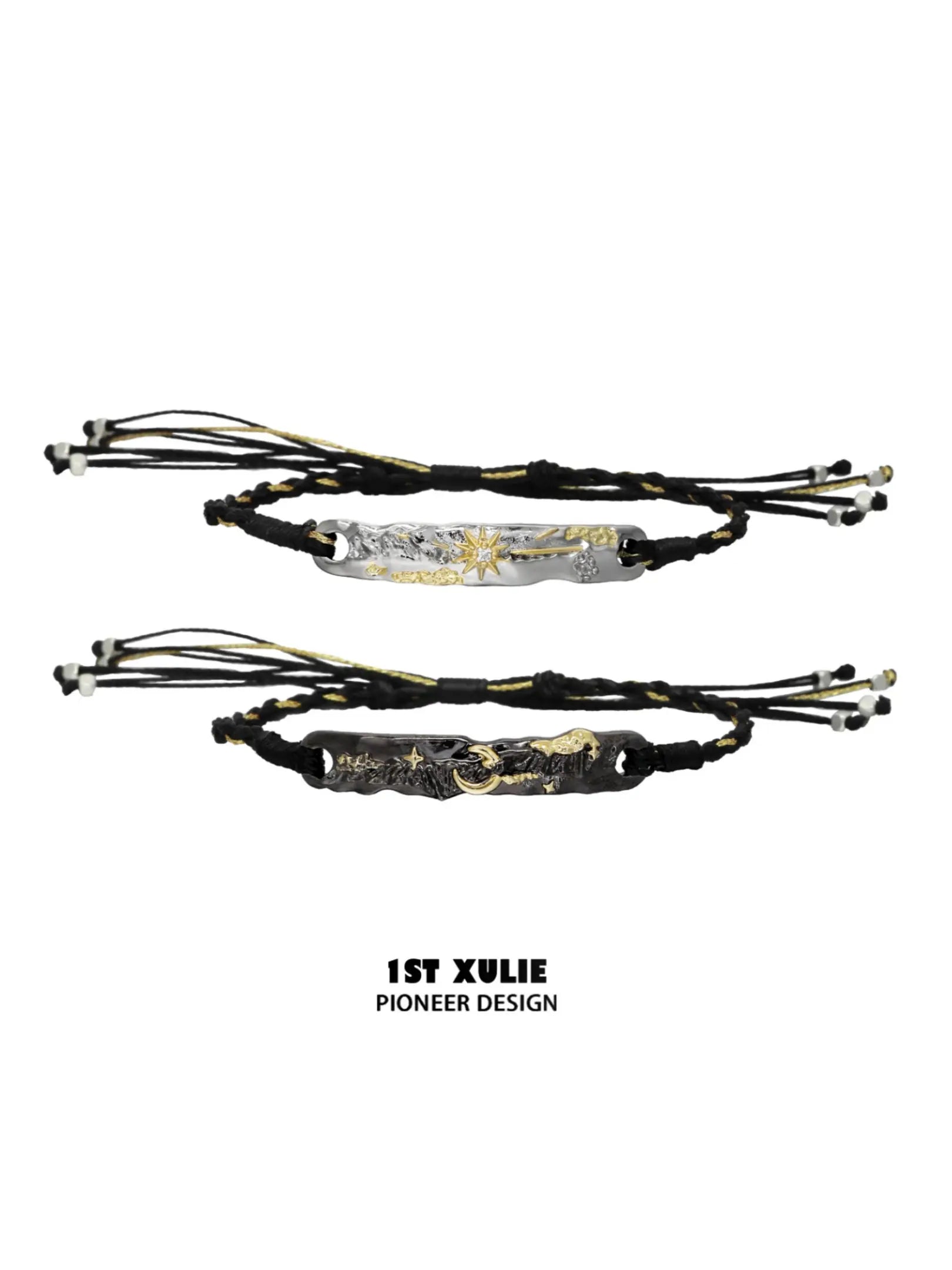 1ST XULIE Jewelry "Immortal Lover" Textured Celestial Sun and Moon Bracelet - Angle 2