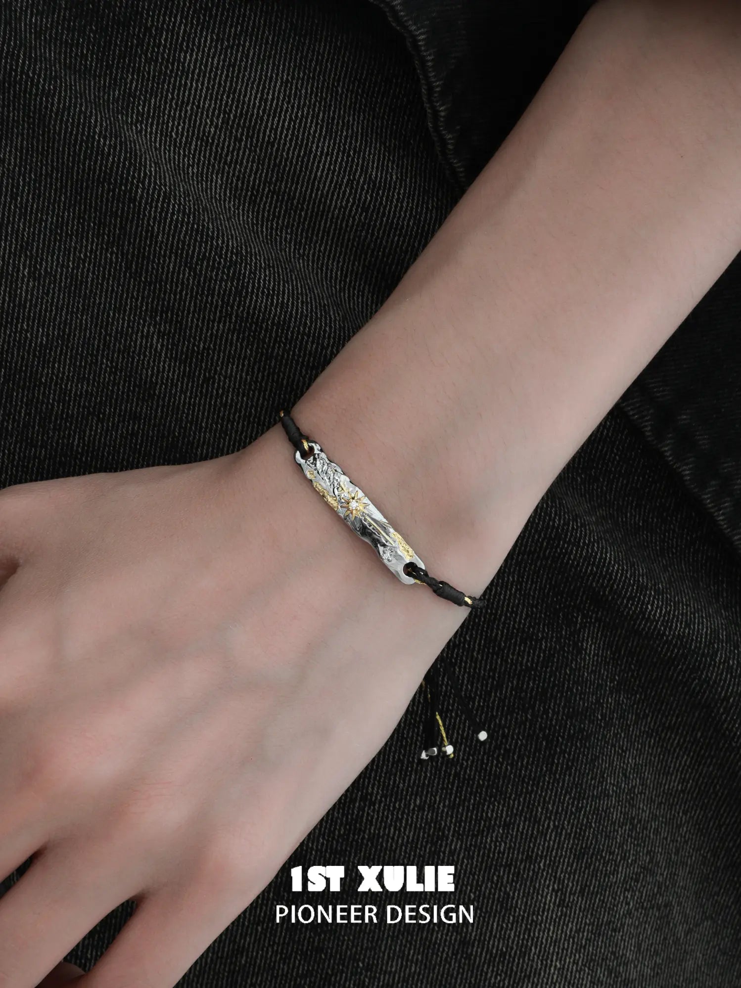 1ST XULIE Jewelry "Immortal Lover" Textured Celestial Sun and Moon Bracelet - On Model