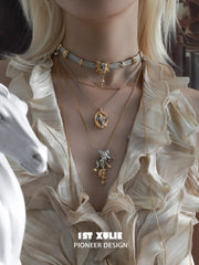 1ST XULIE "DREAM HORSE" Celestial Unicorn Lariat Necklace in 18K Gold & Platinum Plating - On Model