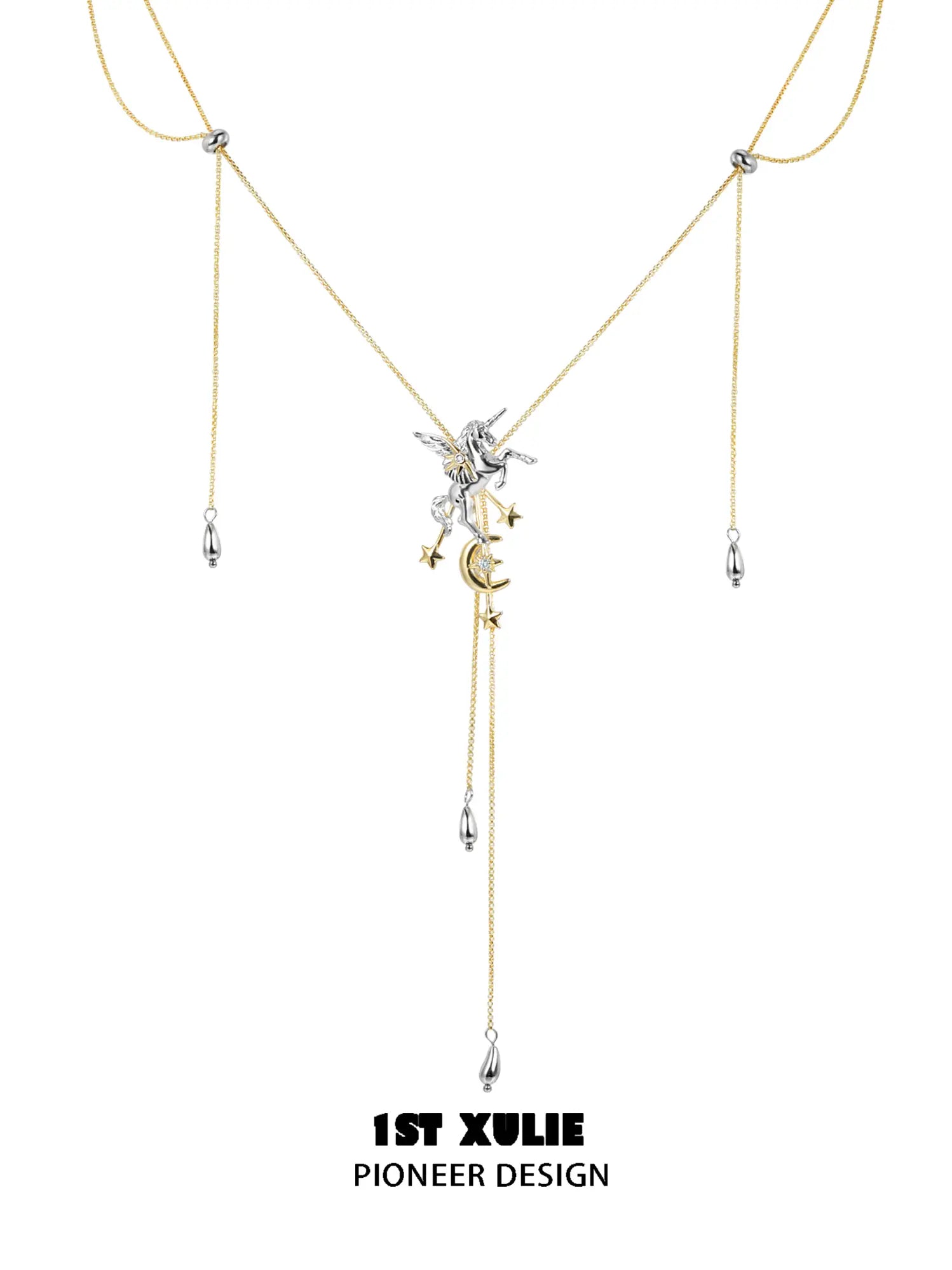 1ST XULIE "DREAM HORSE" Celestial Unicorn Lariat Necklace in 18K Gold & Platinum Plating - Packaging View