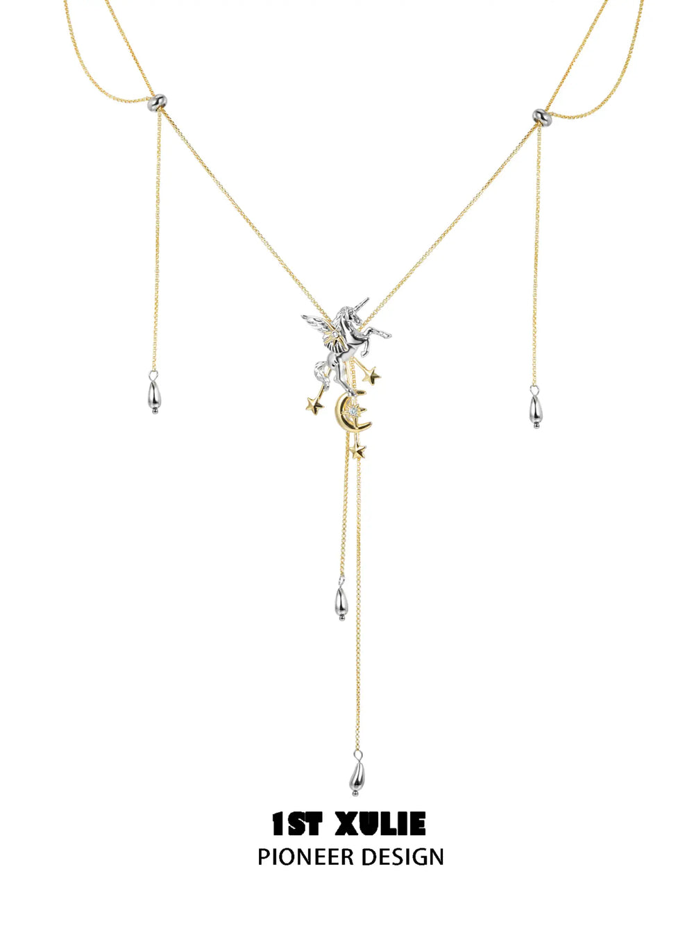 1ST XULIE "DREAM HORSE" Celestial Unicorn Lariat Necklace in 18K Gold & Platinum Plating - Packaging View