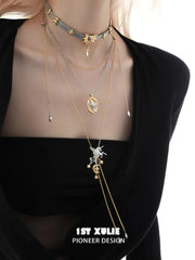 1ST XULIE "DREAM HORSE" Celestial Unicorn Lariat Necklace in 18K Gold & Platinum Plating - Texture Shot