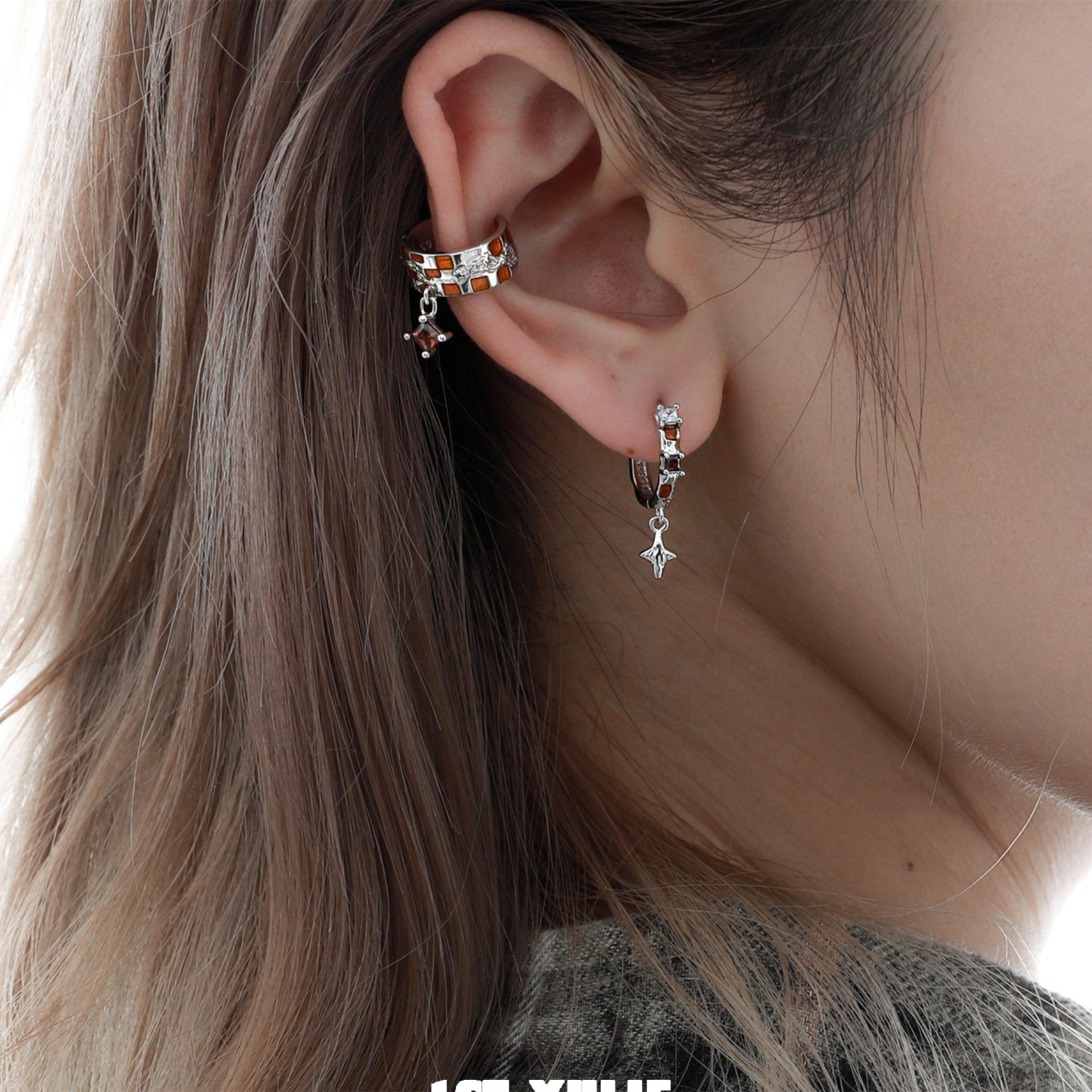 1ST XULIE "Autumn" Chain Dangle Ear Clips in 925 Sterling Silver - On Model