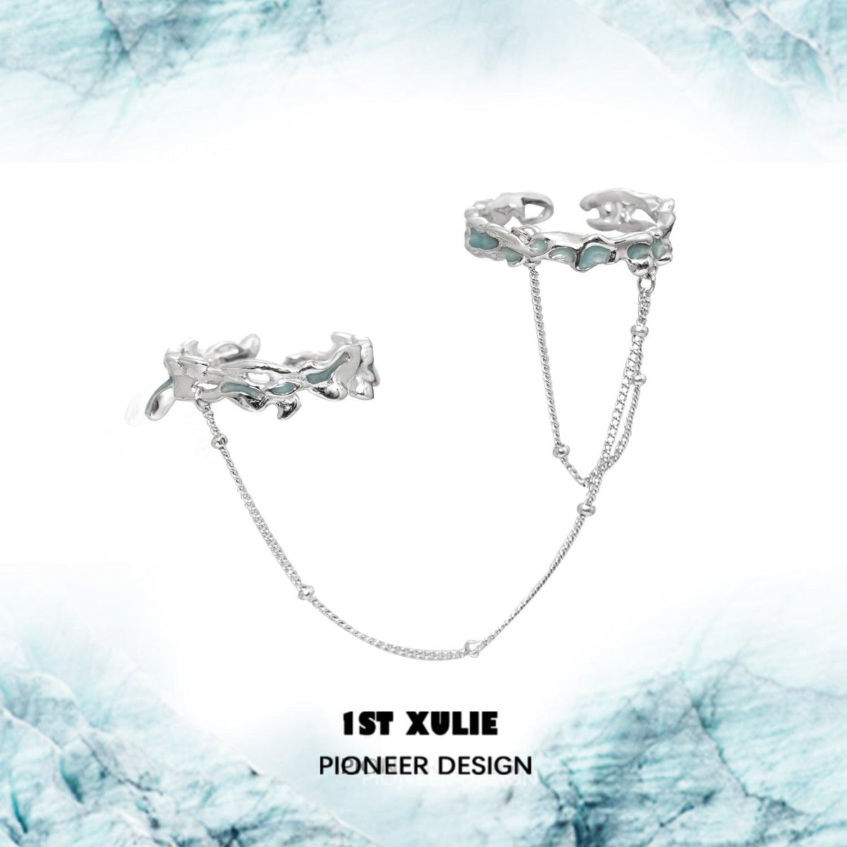 1ST XULIE "THE SEA" Adjustable Statement Chain Link Ring Set in 925 Sterling Silver - Product View