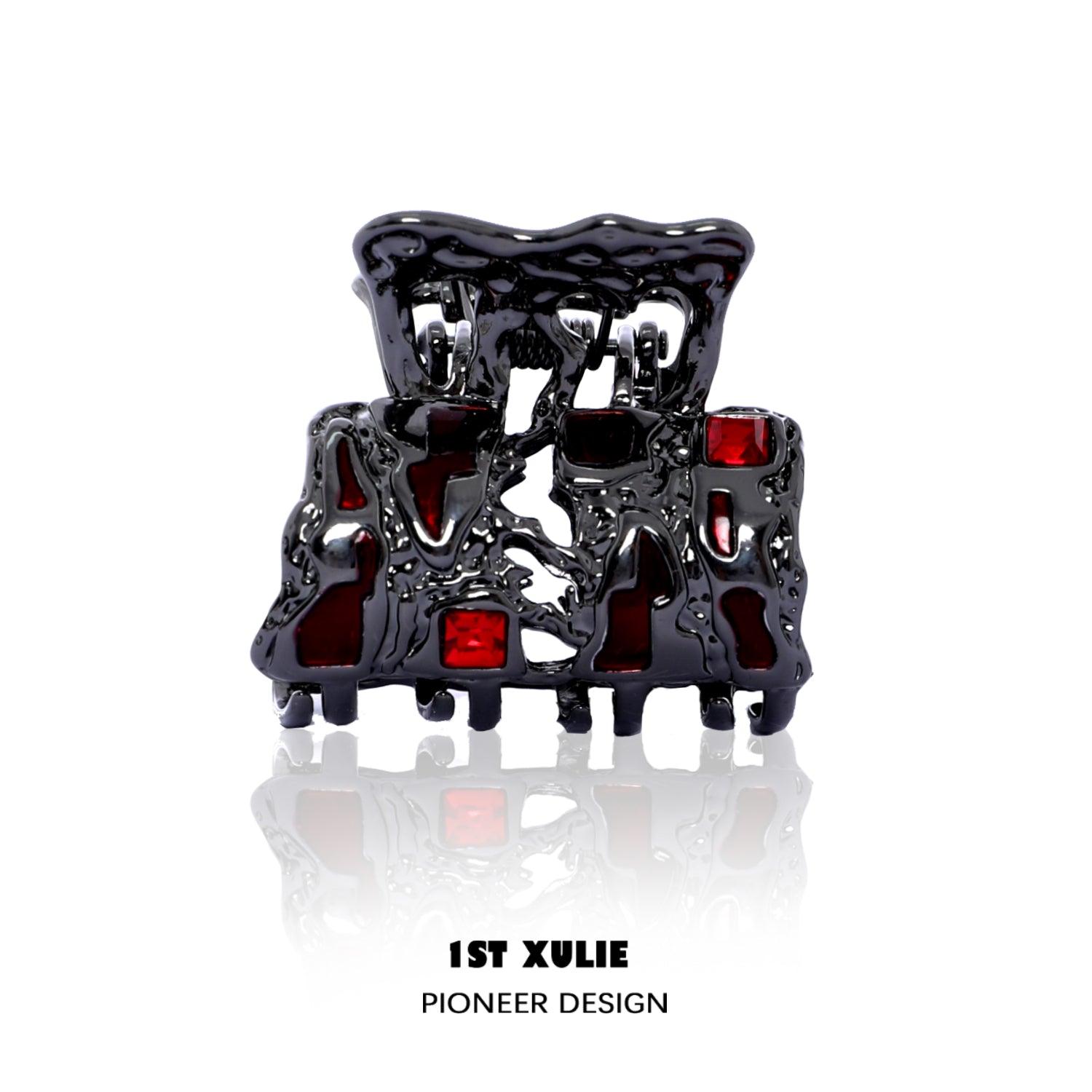 1ST XULIE "Checkerboard" Mini Hair Claw Clip in Platinum Plated - Side View