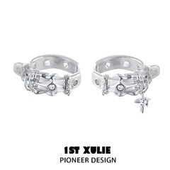 1ST XULIE "Star Trails" Chic Belt Buckle Ear Clips in Platinum Plated - On Model