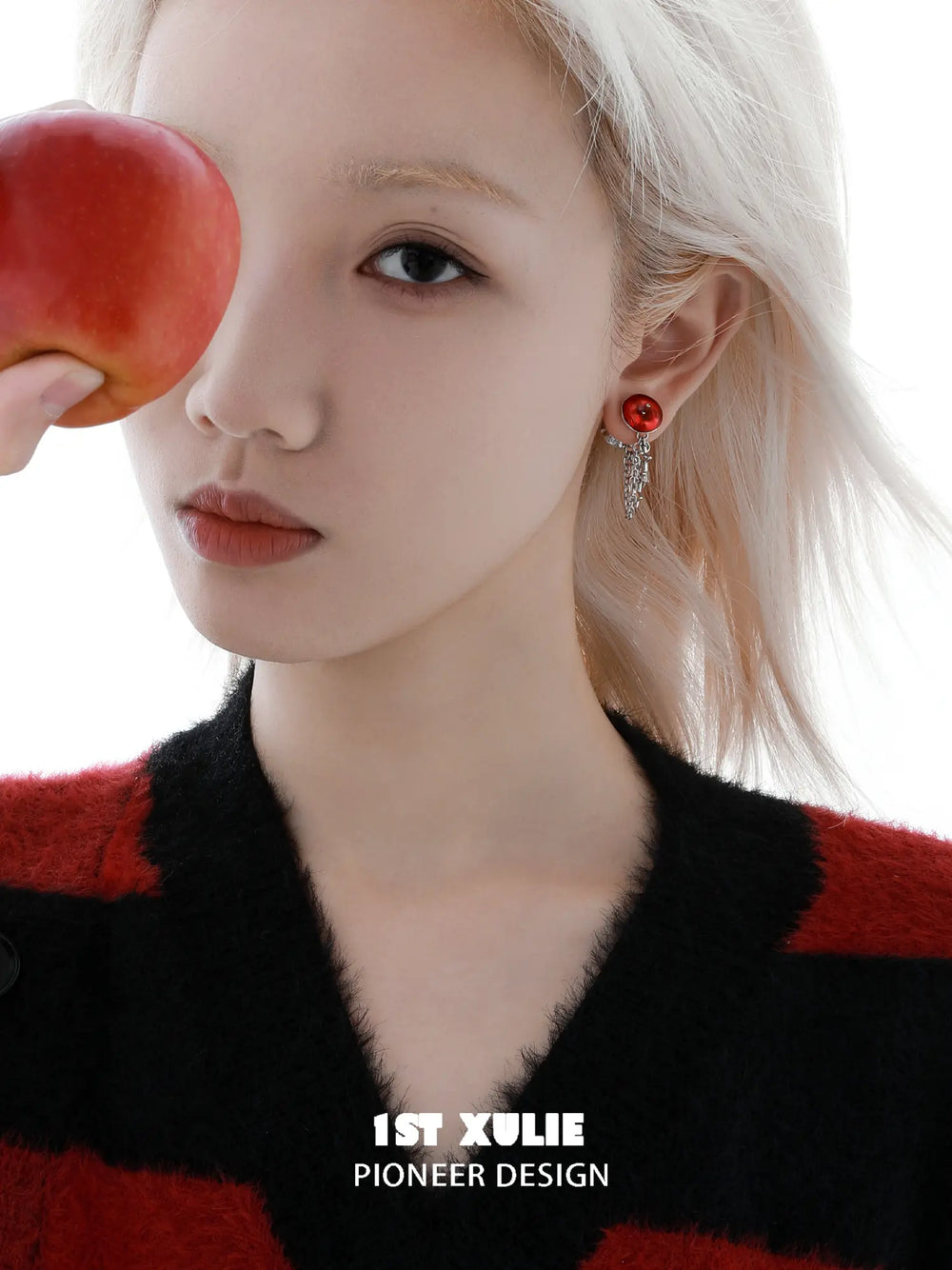 1ST XULIE Jewelry "MERRY CHRISTMAS 2025" Christmas Apple Drop Earrings in Platinum Plated - Back View