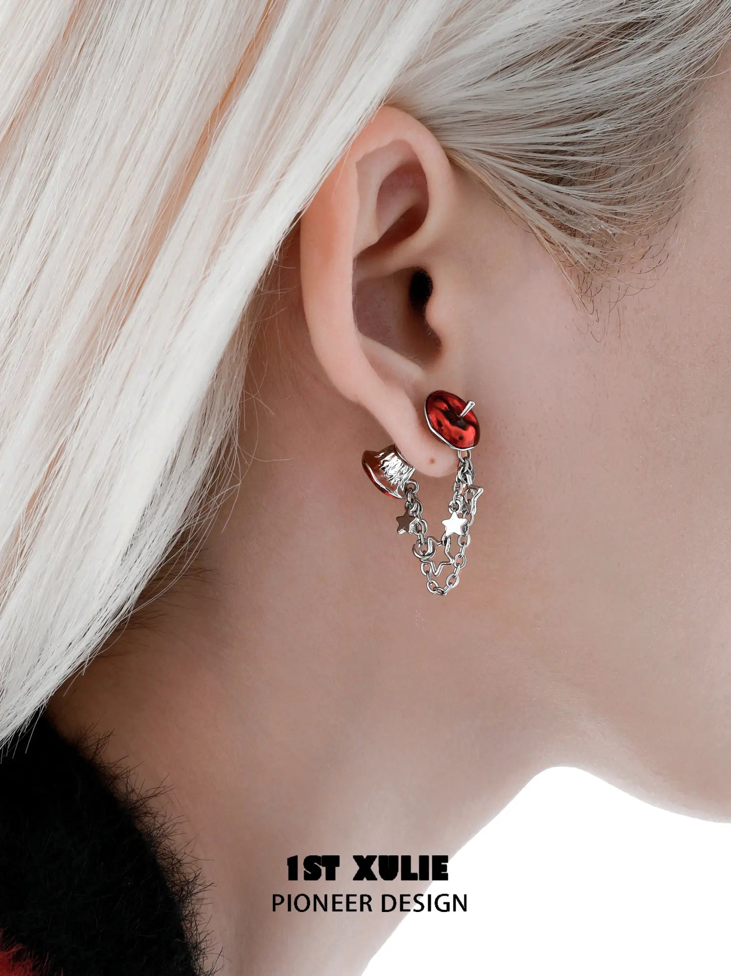 1ST XULIE Jewelry "MERRY CHRISTMAS 2025" Christmas Apple Drop Earrings in Platinum Plated - Side View