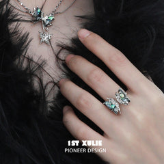 1ST XULIE "ButterflyWasteland" Chunky Neon Shell Statement Ring in Resin - Detail Shot