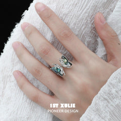1ST XULIE "ButterflyWasteland" Chunky Neon Shell Statement Ring in Resin - Side View on Model