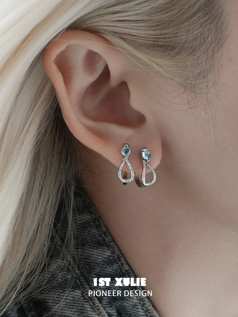 1ST XULIE Jewelry "Snake Bite" Coiled Python Huggie Hoop Earrings in 925 Sterling Silver - Detail Shot