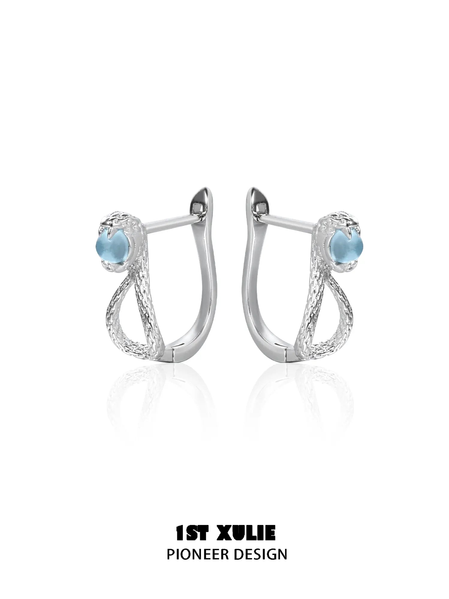 1ST XULIE Jewelry "Snake Bite" Coiled Python Huggie Hoop Earrings in 925 Sterling Silver - Lifestyle Shot