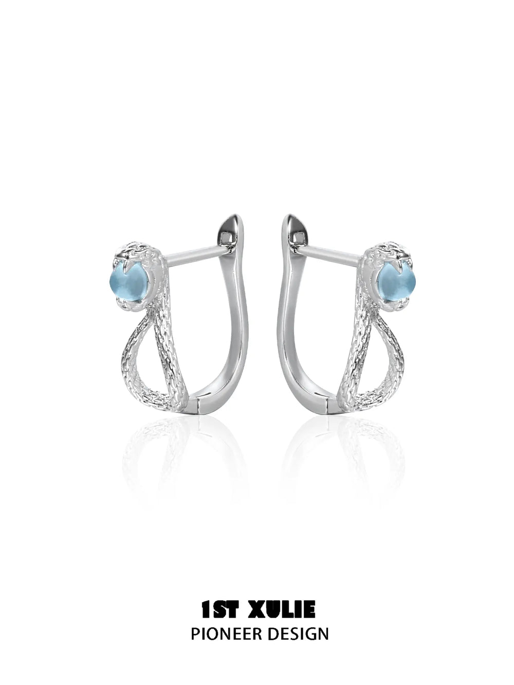 1ST XULIE Jewelry "Snake Bite" Coiled Python Huggie Hoop Earrings in 925 Sterling Silver - Lifestyle Shot