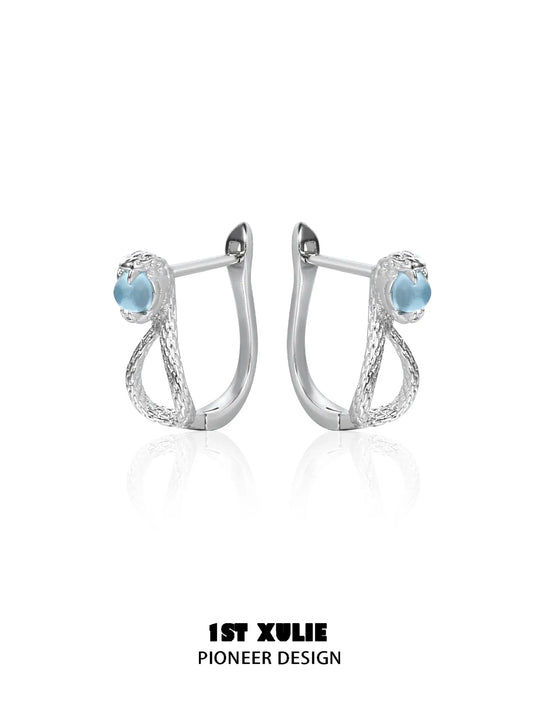 1ST XULIE Jewelry "Snake Bite" Coiled Python Huggie Hoop Earrings in 925 Sterling Silver - Lifestyle Shot
