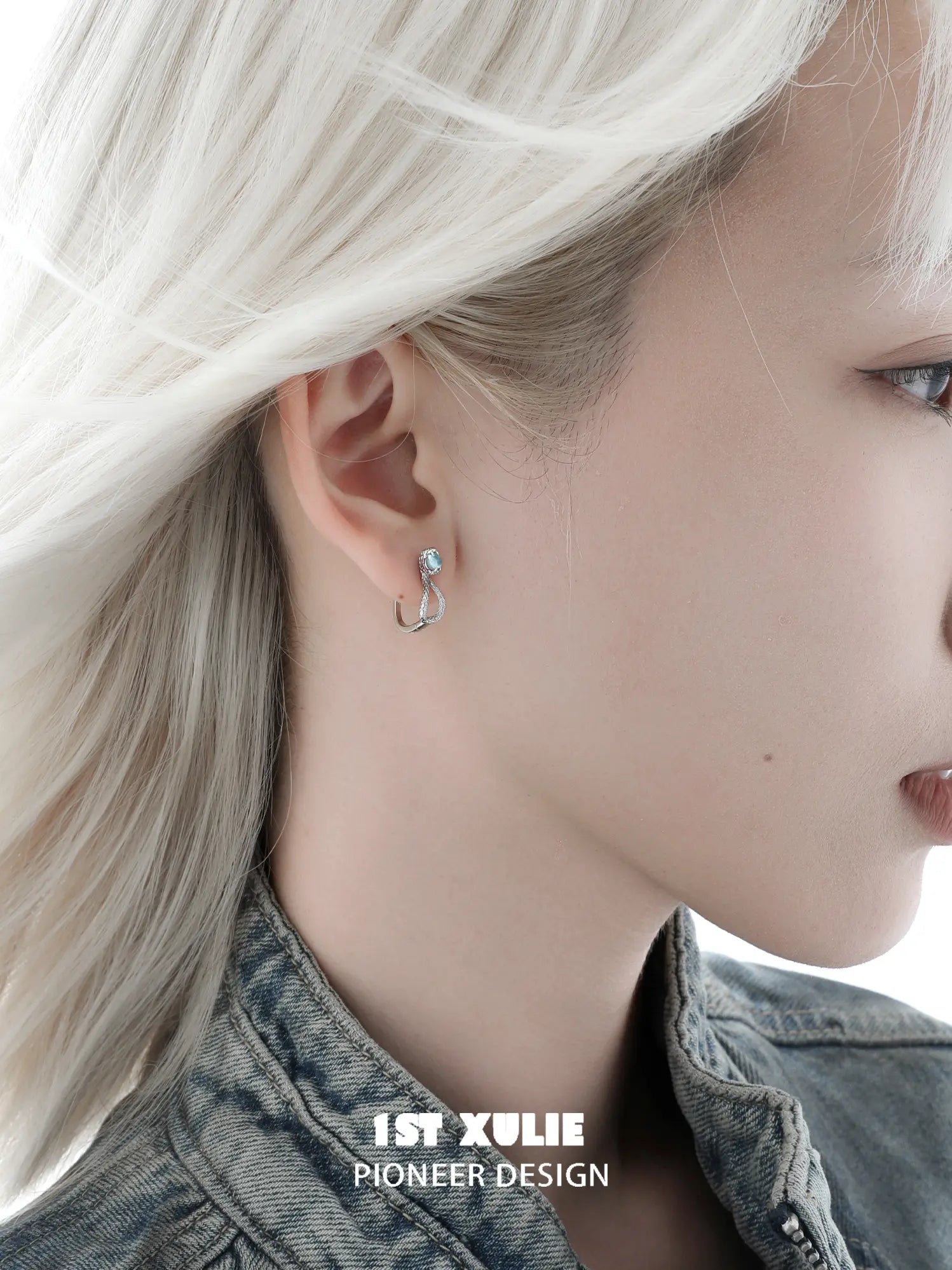 1ST XULIE Jewelry "Snake Bite" Coiled Python Huggie Hoop Earrings in 925 Sterling Silver - On Model