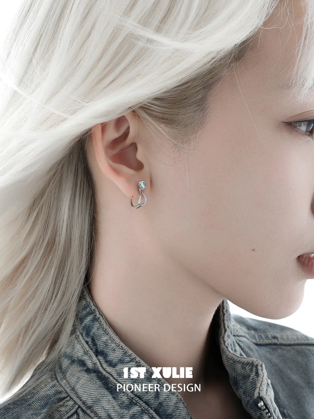 1ST XULIE Jewelry "Snake Bite" Coiled Python Huggie Hoop Earrings in 925 Sterling Silver - On Model
