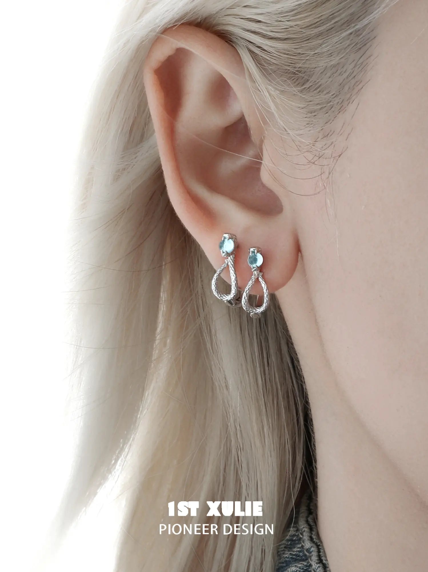 1ST XULIE Jewelry "Snake Bite" Coiled Python Huggie Hoop Earrings in 925 Sterling Silver - Texture