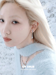 1ST XULIE "Snow Land" Convertible Snowflake Jacket Earrings in Platinum Plated - Product View
