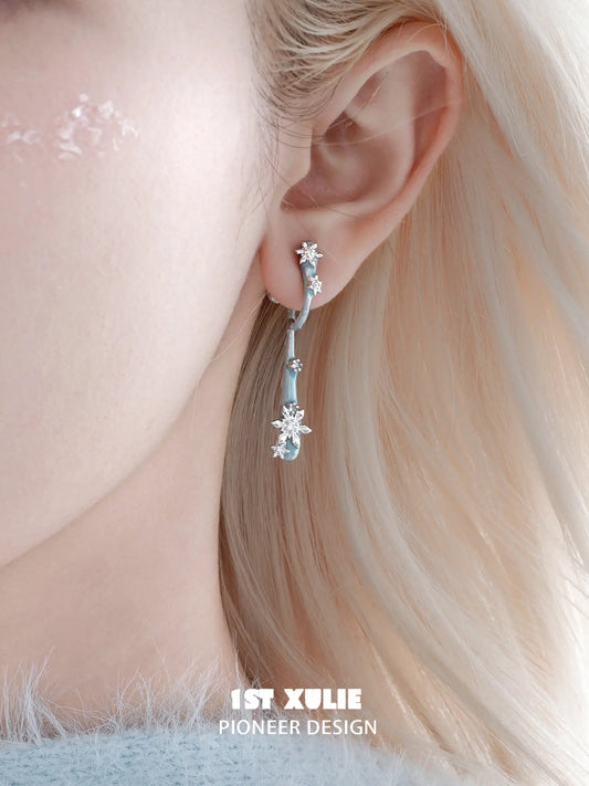 1ST XULIE "Snow Land" Convertible Snowflake Jacket Earrings in Platinum Plated - On Model