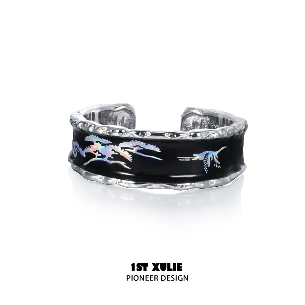 1ST XULIE "Soaring Cranes" Statement Crane Feather Adjustable Ring in 925 Sterling Silver - Product View