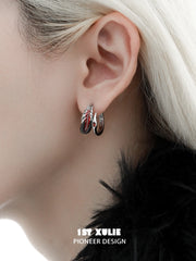 1ST XULIE "Soaring Cranes" Asymmetrical Crane Statement Feather Spiral Earrings in Platinum Plated Brass - Side View