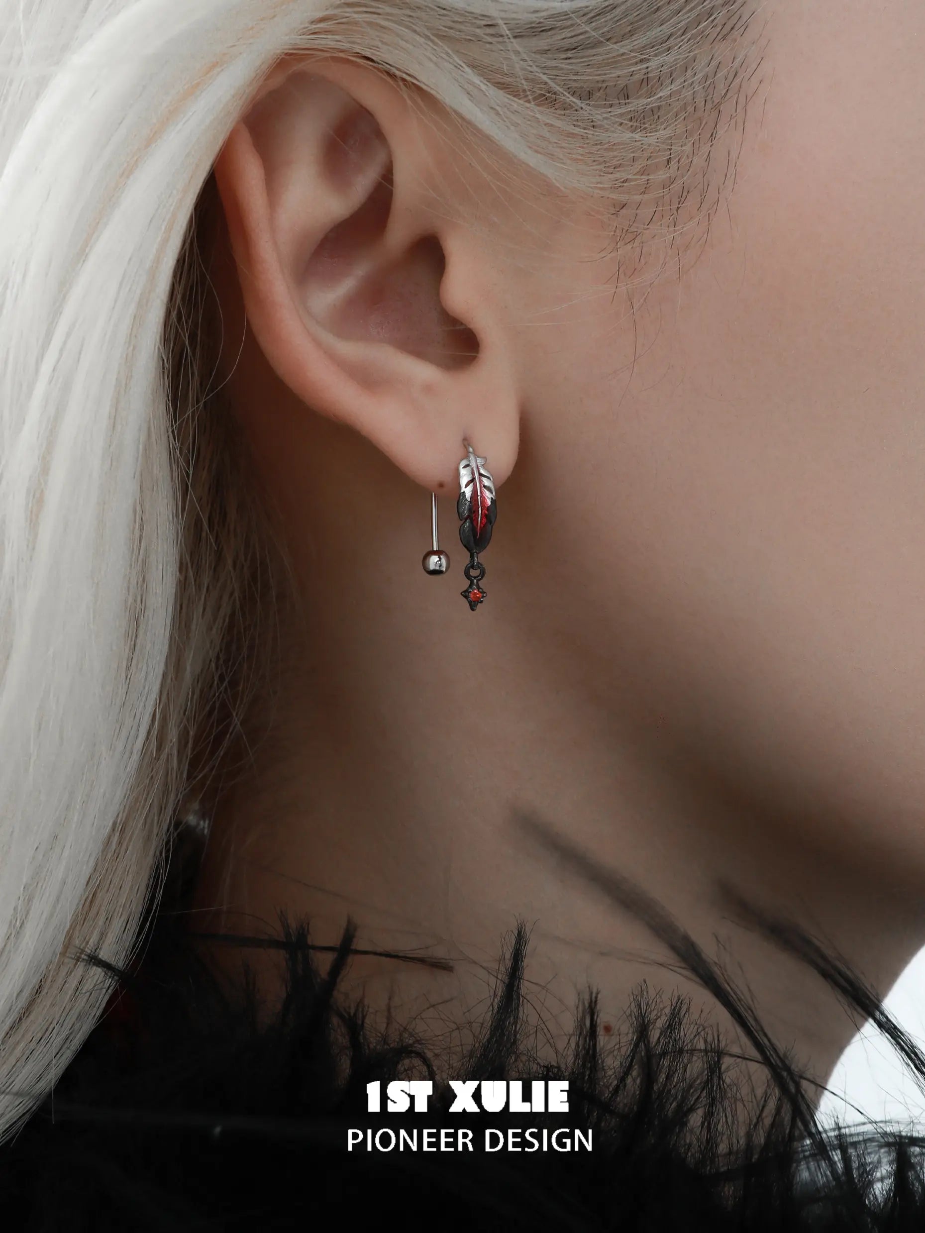 1ST XULIE "Soaring Cranes" Dainty Feather Stud Earrings in 925 Sterling Silver - Back View
