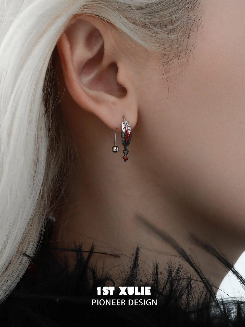 1ST XULIE "Soaring Cranes" Dainty Feather Stud Earrings in 925 Sterling Silver - Back View