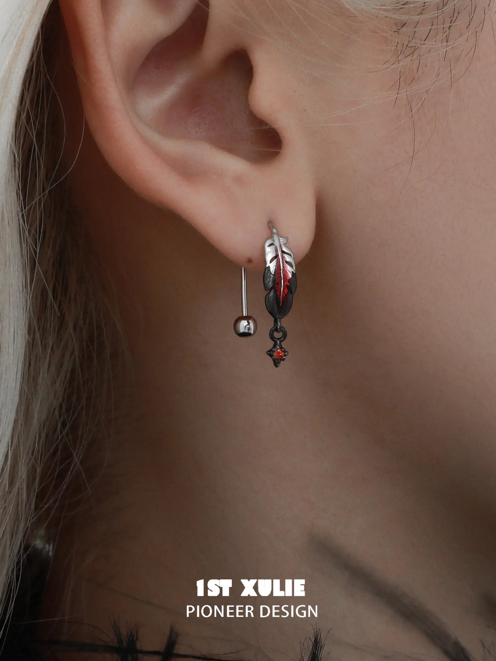 1ST XULIE "Soaring Cranes" Dainty Feather Stud Earrings in 925 Sterling Silver - Detail Shot