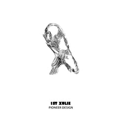 1ST XULIE "Soaring Cranes" Statement Crane Wing Tassel No-Piercing Ear Wraps in Platinum Plated - On Model Close-up