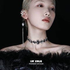 1ST XULIE "Soaring Cranes" Statement Crane Wing Tassel No-Piercing Ear Wraps in Platinum Plated - Side View
