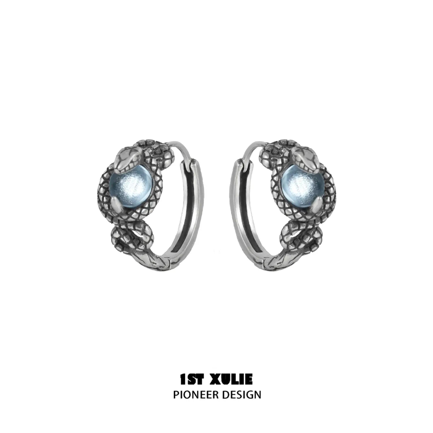 1ST XULIE "Snake Bite" Dainty Crystal Cartilage Huggie Hoop Earrings in 925 Sterling Silver - Lifestyle Shot
